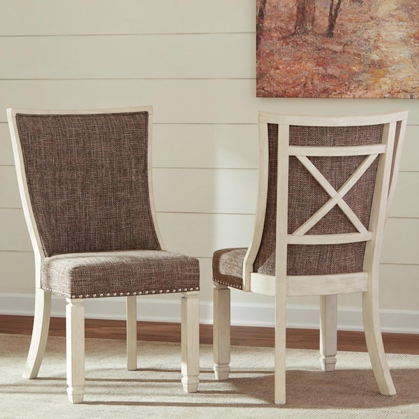 Bolanburg White/Gray Polyester with Cushion and Nailhead Trim Side Chair Set of 2