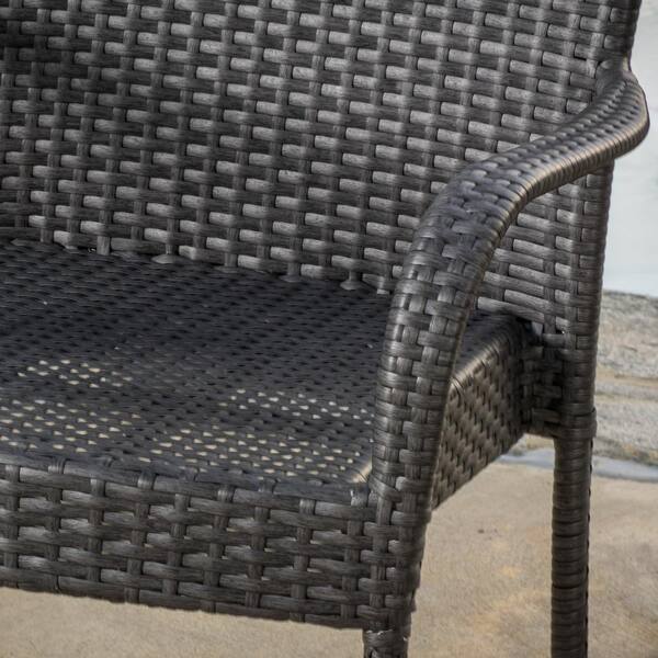 Set of 2 Patio Dining Chair Gray Stackable Wicker Outdoor Weather Resistant 
