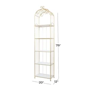 79 in. Gold Marble Glam Shelving Unit