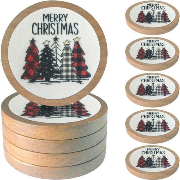Browns Christmas Tree Coasters for Drinks (Set of 5) for Coffee Tabletop Protection, Xmas Decor, Secret Santa Gifts