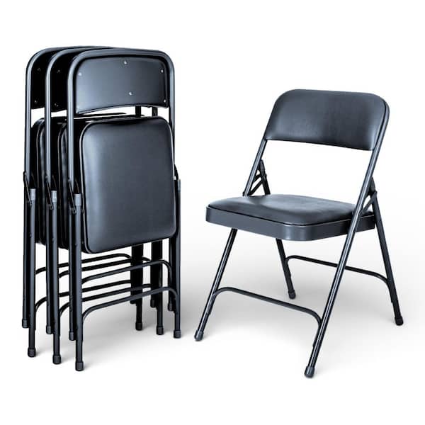 Bernadine Dining Folding Chair with Vinyl Seat, Midnight Blue, Pack of 4