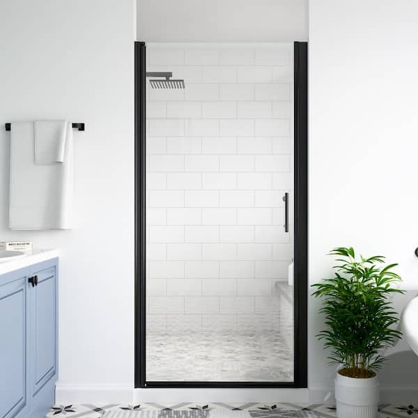 mortix 36 to 37-3/8 in. W x 72 in. H Pivot Semi-Frameless Shower Door in Matte Black Finish with SGCC Certified Clear Glass