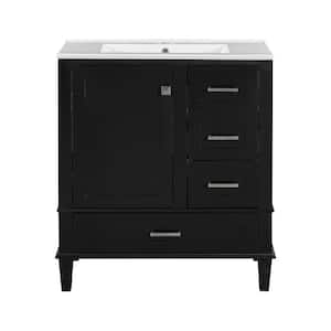 30 in. W x 18 in. D x 34 in. H Single Sink Bath Vanity in Black with White Ceramic Top, 3 Drawers, Soft Closing Door