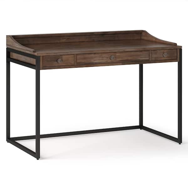 Simpli Home Ralston 48 in. Rectangle Rustic Natural Aged Brown Wooden 2-Drawers Small Computer Desk