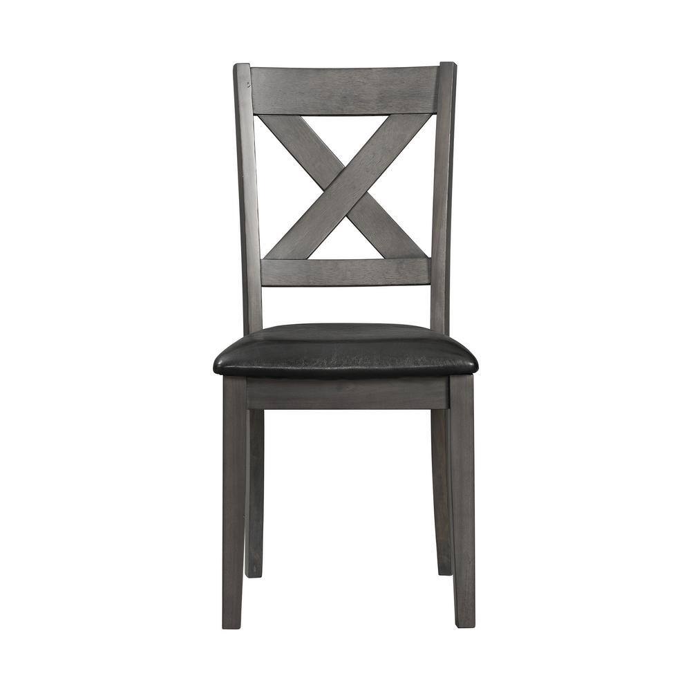 Cross-Back Gray Faux Leather Upholstered Side Chair Set