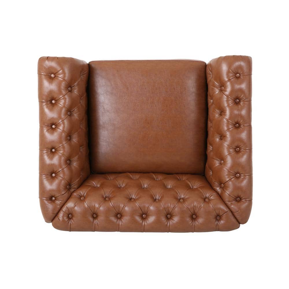 Handcrafted Cognac Brown Faux Leather Club Accent Chair