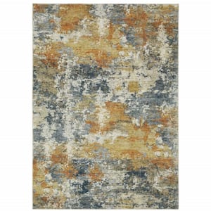 Teal Blue Orange Gold Grey Tan Brown and Beige 2 ft. x 3 ft. Abstract Area Rug