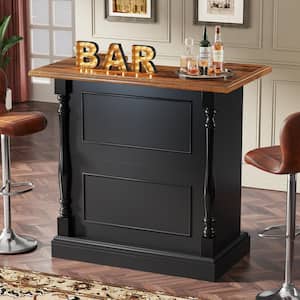 Kearsten Rustic Brown 48 in. H Home Bar Unit, Liquor Bar Table with Storage Shelves, and Wine Glasses Holder
