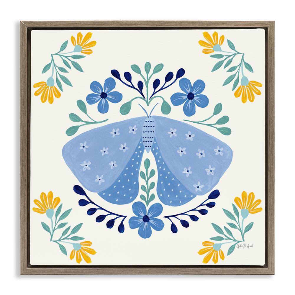 Blue Folk Butterfly by Yvette St. Amant Brown Floater Frame Animal Graphic Art Print 25 in. x 25 in. price history on PriceWatchPro