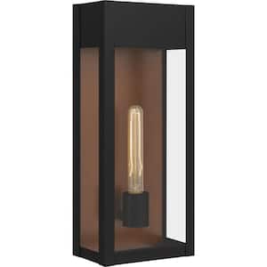 Maren 7.5 in. 1-Light Matte Black Outdoor Wall Lantern Sconce with Clear Glass
