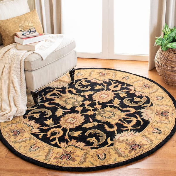 Classic Black/Gold 5 ft. x 5 ft. Round Border Area Rug