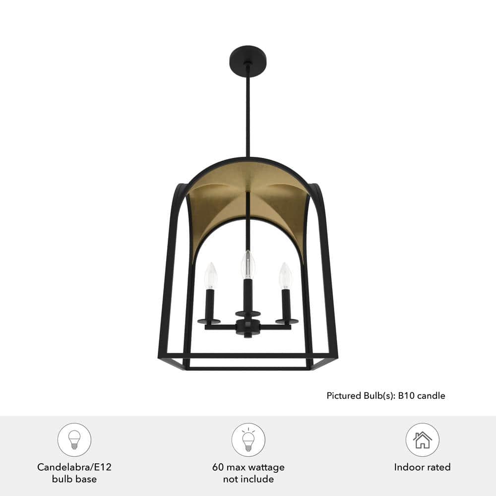 Dukestown Mini 4-Light Lantern Pendant in Black and Gold Leaf