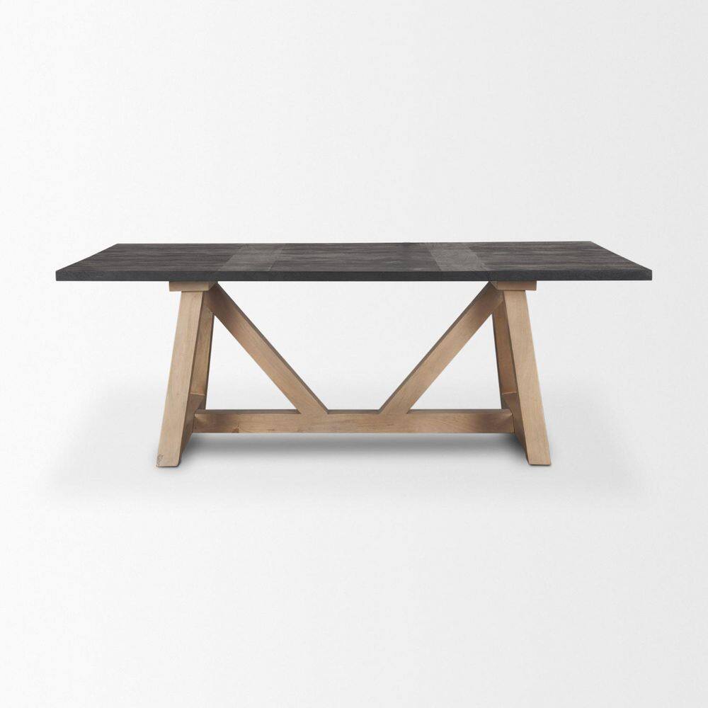 Brown Wood 84.00 in. Trestle Base Dining Table Seats 6