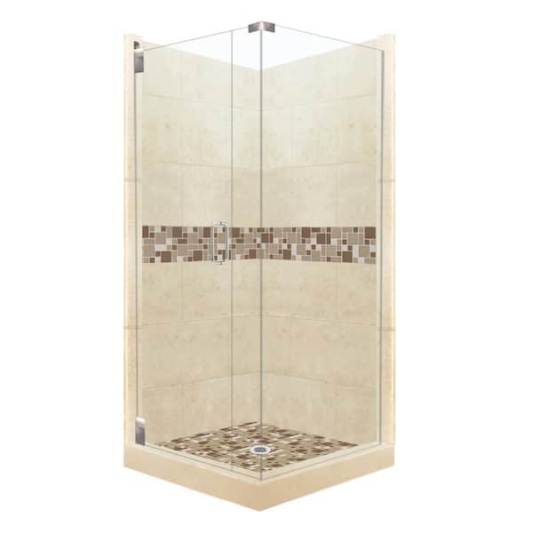 American Bath Factory Tuscany Grand Hinged 38 in. x 38 in. x 80 in. Left-Hand Corner Shower Kit in Desert Sand and Chrome Hardware