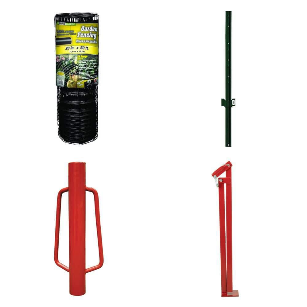 3 ft. x 50 ft. Black Garden Fence, 1-1/8 in. U Post, Post Driver and Fence Puller