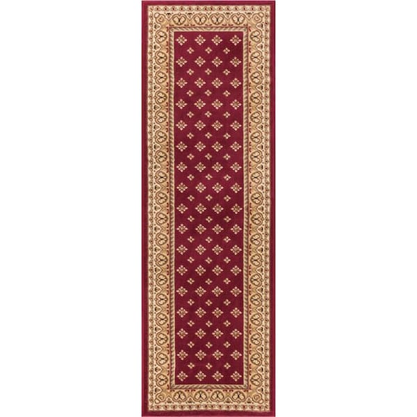 Well Woven Barclay Hudson Terrace Red 2 ft. x 7 ft. Traditional Border Runner Rug