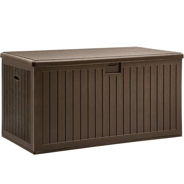 DEXTRUS 230 Gal. Large Resin Outdoor Deck Box with Divider and Side Handle, Brown