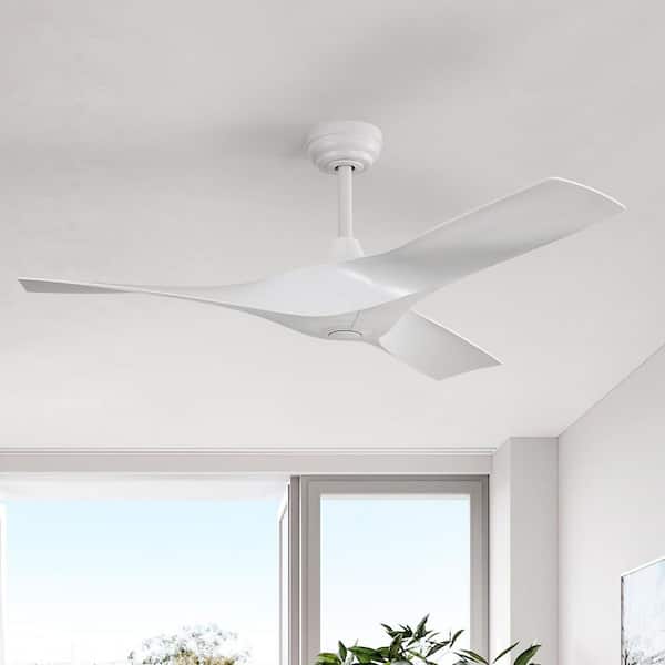 Sofucor 52 in. Indoor/Outdoor Downrod White Ceiling Fan without Light with Reversible 6-Speed DC Remote
