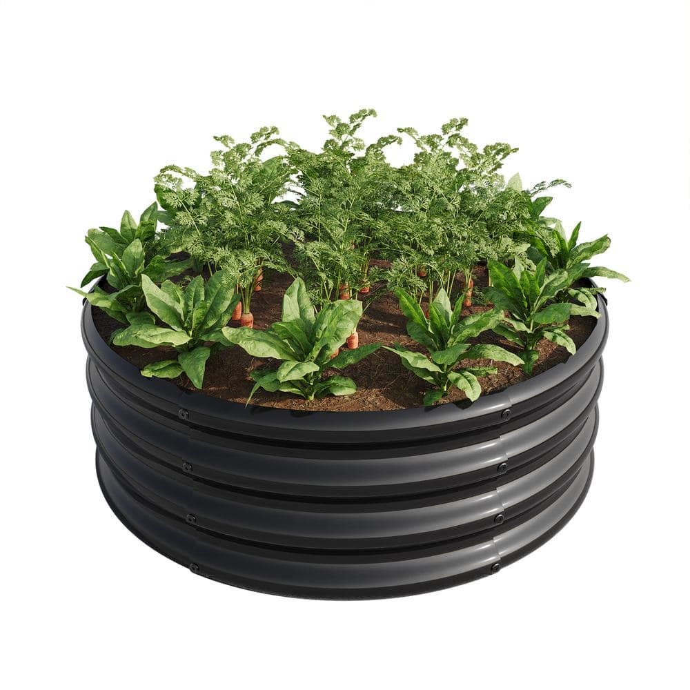 11.4 in. H Black Metal Round Outdoor Raised Garedn Bed, Raised Beds for Veg