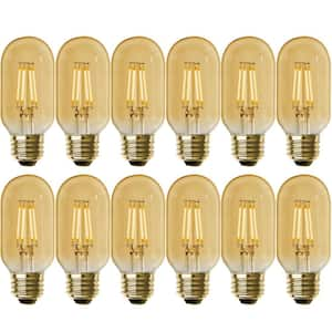 40-Watt Equivalent T14 Dimmable Straight Filament Amber Glass Vintage Edison E26 LED Light Bulb, Warm White (12-Pack)