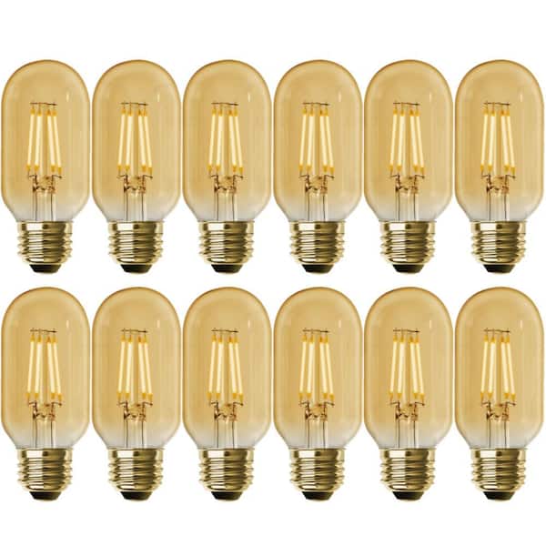 40-Watt Equivalent T14 Dimmable Straight Filament Amber Glass Vintage Edison E26 LED Light Bulb, Warm White (12-Pack)