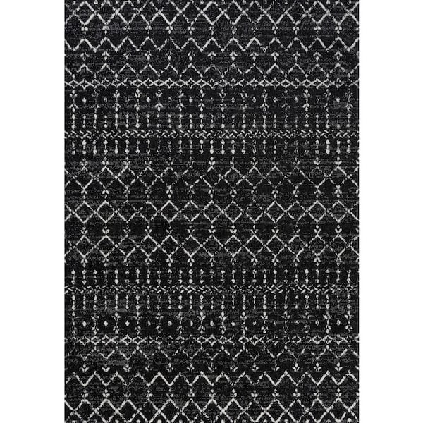 Moroccan HYPE Boho Vintage Diamond Black/Ivory 12 ft. x 18 ft. Area Rug