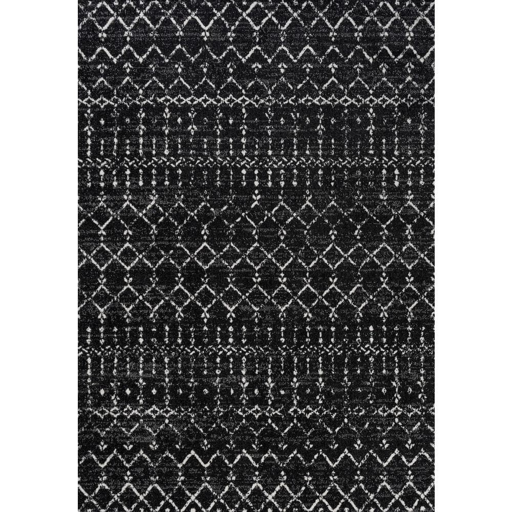 Ivory & Black Trellis Synthetic Easy-Care Rectangular Rug