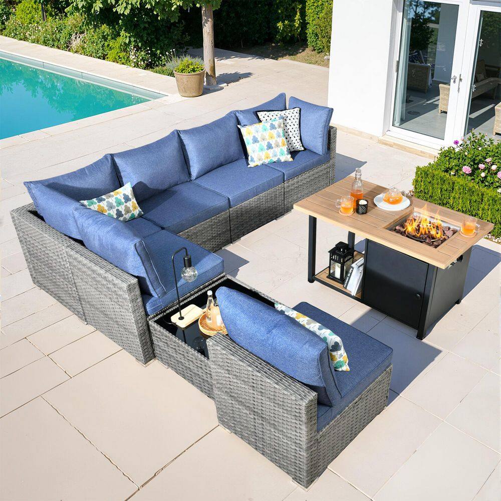 HOOOWOOO Messi Gray 8-Piece Wicker Outdoor Patio Conversation