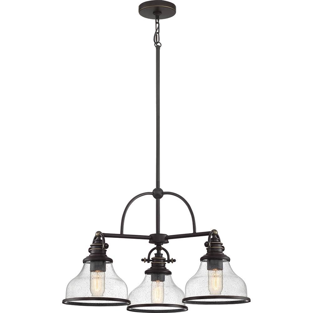 Grant 24'' Bronze Steel 3-Light Medium Chandelier with Seedy Glass
