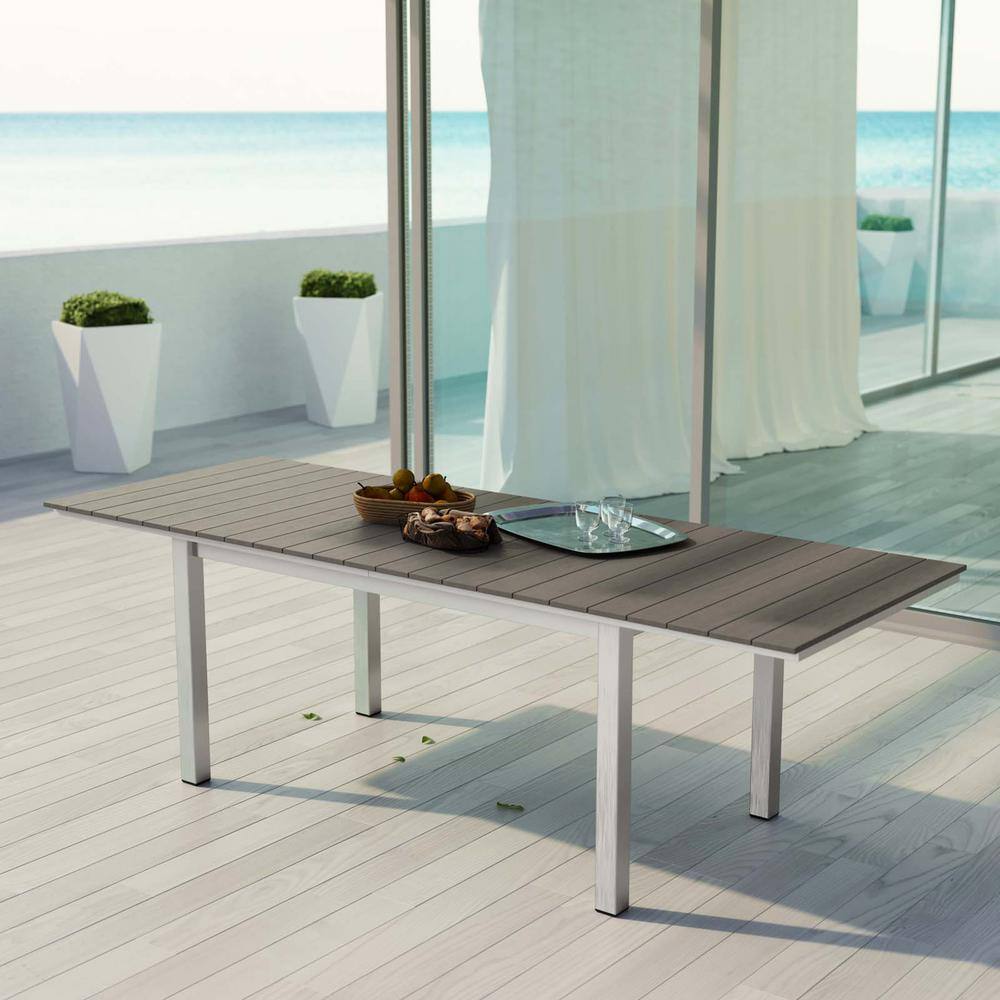 Shore Silver Gray Aluminum Extendable Outdoor Dining Table