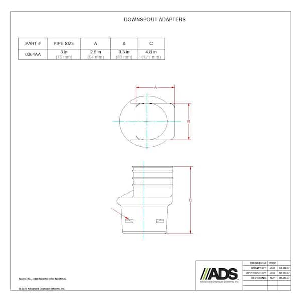 Advanced Drainage Systems - 3 in. Singlewall x 2 in. x 3 in. Downspout Adapter