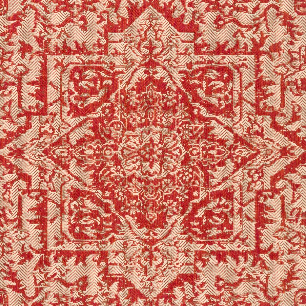 Red and Cream Synthetic Non-Slip Round Area Rug