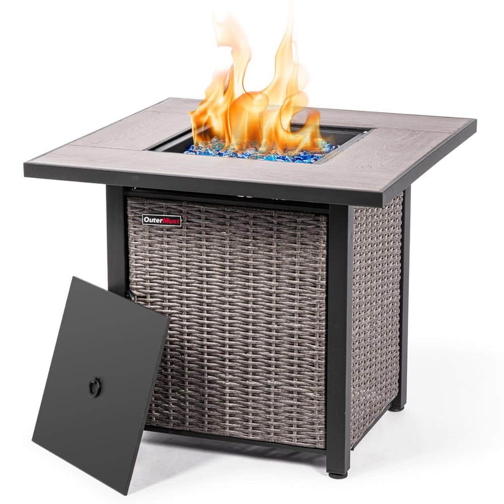 "30"" Propane Outdoor Fire Pit Table with Glass Bead & Lid, 50,000 BTU Rattan Patio Gas Fire Pit" price history on PriceWatchPro