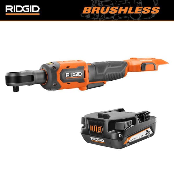 RIDGID 18V Brushless Cordless 3/8 in. Ratchet with 2.0 Ah Lithium-Ion Battery