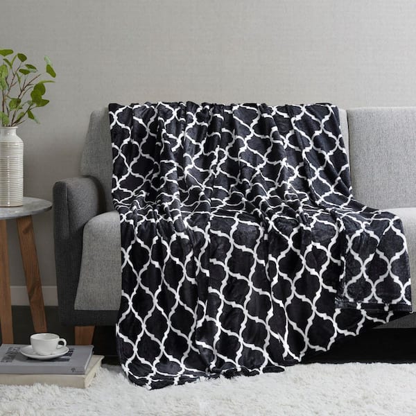 Ogee Black Polyester Oversized Throw Blanket