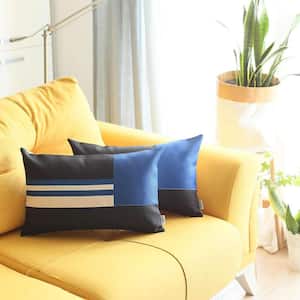 Charlie Set of 2-Blue Striped Zippered Handmade Polyester Lumbar Pillow 12 in. x 20 in.