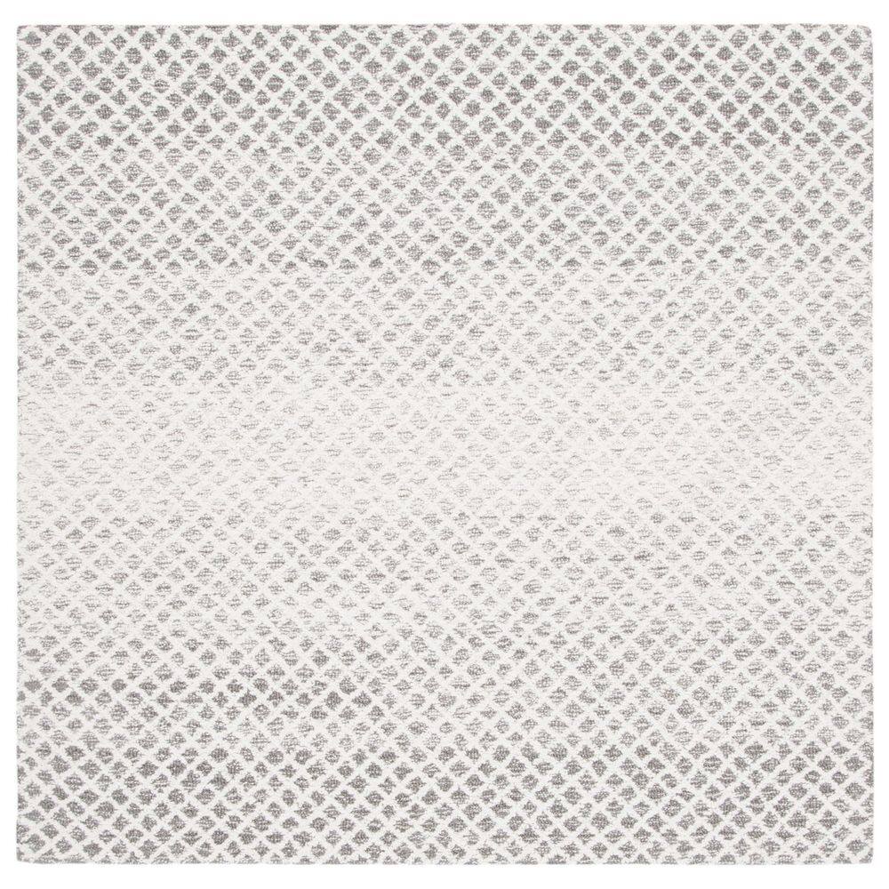 Gray and Ivory Handmade Wool Tufted Square Rug