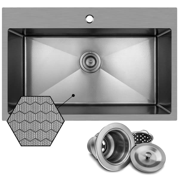 HEX 33 in. Drop-In Single Bowl Gunmetal Black Stainless Steel Kitchen Sink