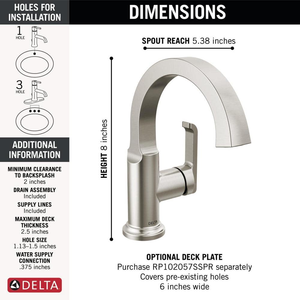 Stainless Steel Single Handle Bathroom Faucet with Drain Assembly