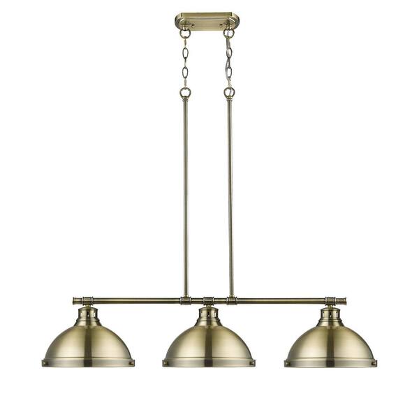 Golden Lighting - Duncan AB 3-Light Aged Brass Pendant with Aged Brass Shades