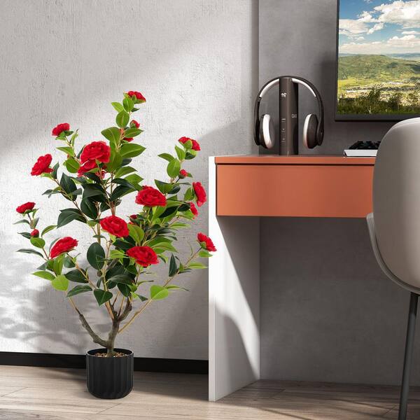 ANGELES HOME 3 ft. Green Artificial Camellia Tree Bonsai Faux
