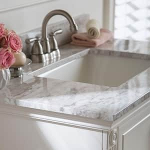 37 in. W x 22 in. D Ceramic White Rectangular Single Sink Vanity Top in Winter Mist