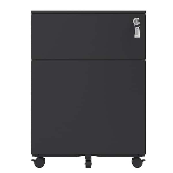 Unbranded 15.35 in. W x 17.7 in. D x 21.1 in. H Black Steel Linen Cabinet Filing Cabinet with Wheels