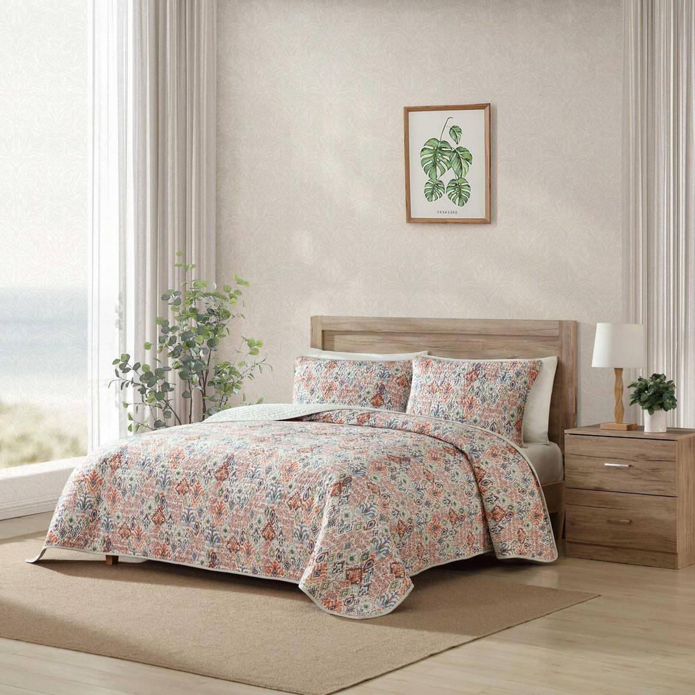 King Size Beige and Jungle Green Cotton Reversible Quilt Set