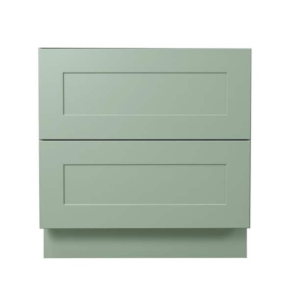 Shaker Assembled 30 in. x 34.5 in. x 24 in. Drawer Base Cabinet with 2-Drawers in Jade Green