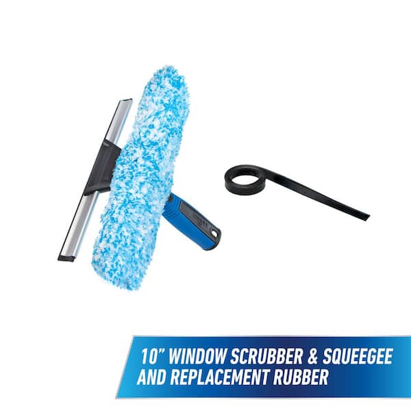 10 in. 2-in-1 Window Cleaner Squeegee & Scrubber Combi and Replacement Rubber