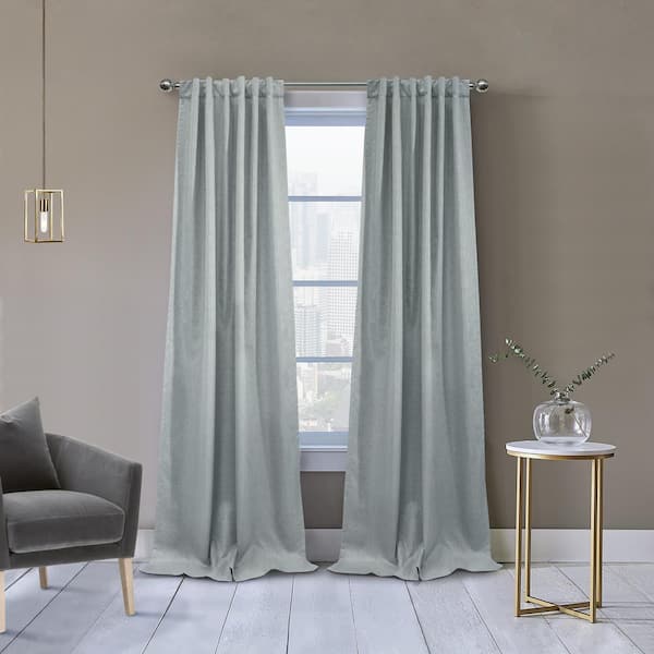 Unbranded Denver Silver Polyester Textured 52 in. W x 108 in. L Dual Header Indoor Blackout Curtain (Single Panel)