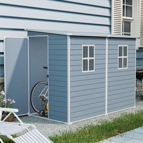 Grey 4 ft. W x 8 ft. D Waterproof Resin Outdoor Storage Shed with Floor, 2 Windows and Lockable Doors (32 sq. ft. )
