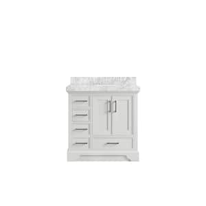 Charlotte 36 in. Right Offset Sink Freestanding White Bath Vanity with Carrara Marble Top