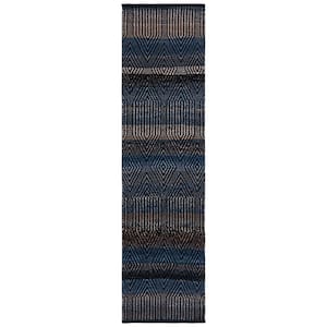 Natura Blue/Orange 2 ft. x 9 ft. Abstract Striped Runner Rug